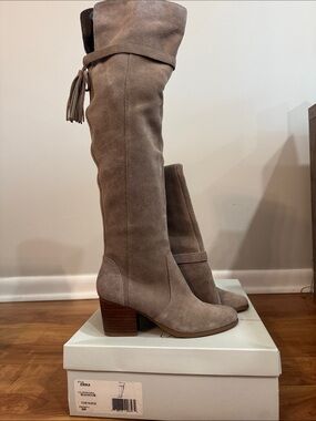 Sole Society Taupe Suede Over-the-Knee Block Heel Boots